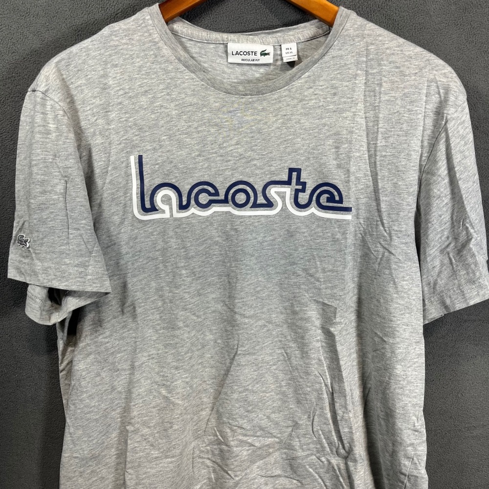 Lacoste Mens Script Logo T-Shirt Gray Regular Fit XL TH0063 Short Sleeve Tee